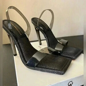 GOOD AMERICAN CRYSTAL CRUSH LUCITE SANDAL STILETTO HEELS SIZE 9 1/2RHINESTONES